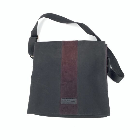 Kenneth Cole New Yorks Messenger Bag Nylon Suede Black Red Shoulder Carryall - Picture 1 of 8